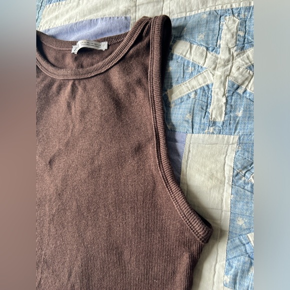 Zara Womens Brown Ribbed Sleeveless Summer Girlie Beachy Crop Tank Top Medium - Picture 3 of 5